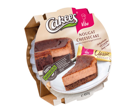 nougat-cheesecake Verpackter Nougat Cheesecake von Cakees mit Viba Classic Nougat