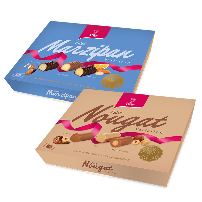 Edel Nougat und Marzipan Variation in Papierpackung