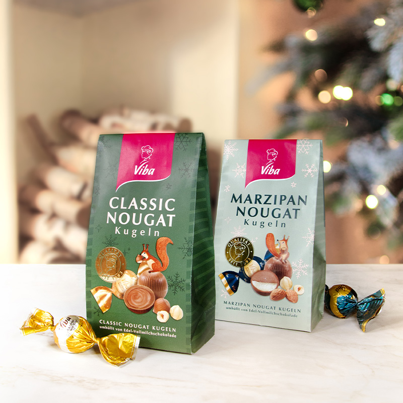 Viba Mini Beutel im weihnachtlichen Design Viba Nougat-Mini und Marzipan-Mini Beutel im weihnachtlichen Design