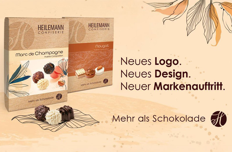 HEILEMANN Rebranding 2022 Pralinen Packungen im neuen HEILEMANN Confiserie Markendesign