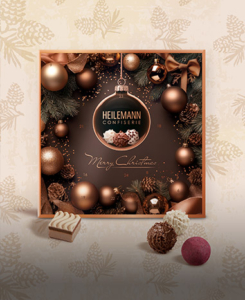 heilemann-adventskalender-preview Heilemann Adventskalender mit Pralinen mit Weihnachtsbaumkugeln in Bronze Farbtönen