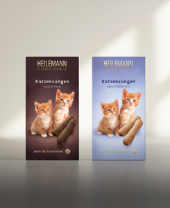 Heilemann Katzenzungen Heilemann Katzenzungen Produktverpackungen Edelbitter und Edelvollmilch