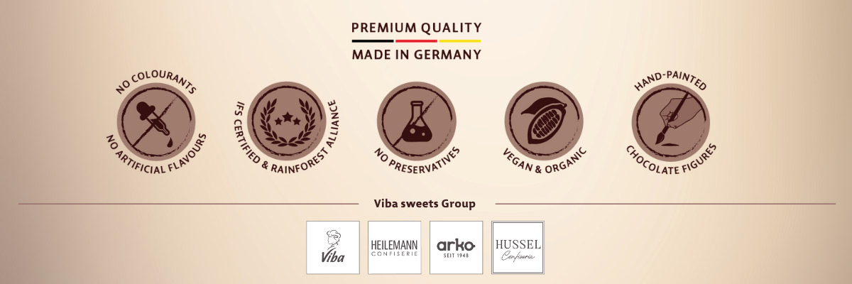 Premium Quality Made in Germany mit Viba sweet Gruppe Markenlogos